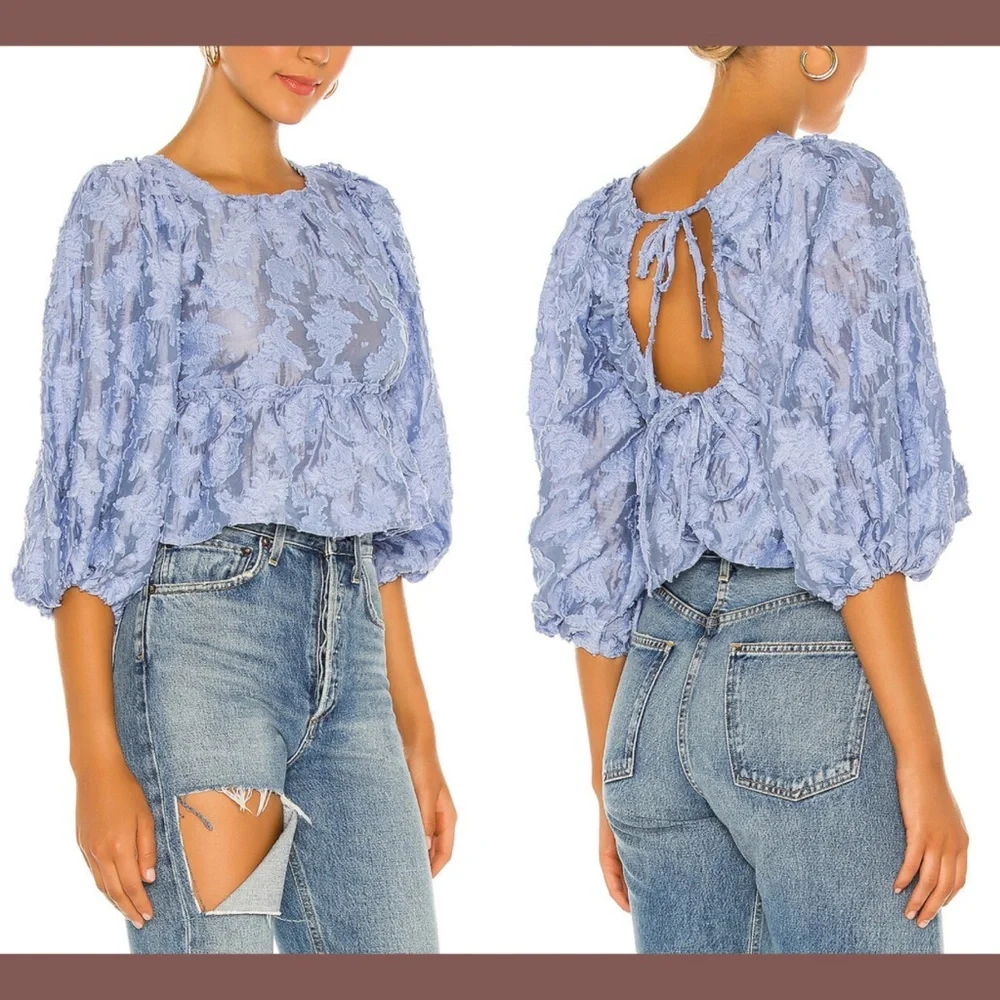 NWT Free People [ Small ] Calli Balloon‎ Sleeve Top in Bluemoon Quartz